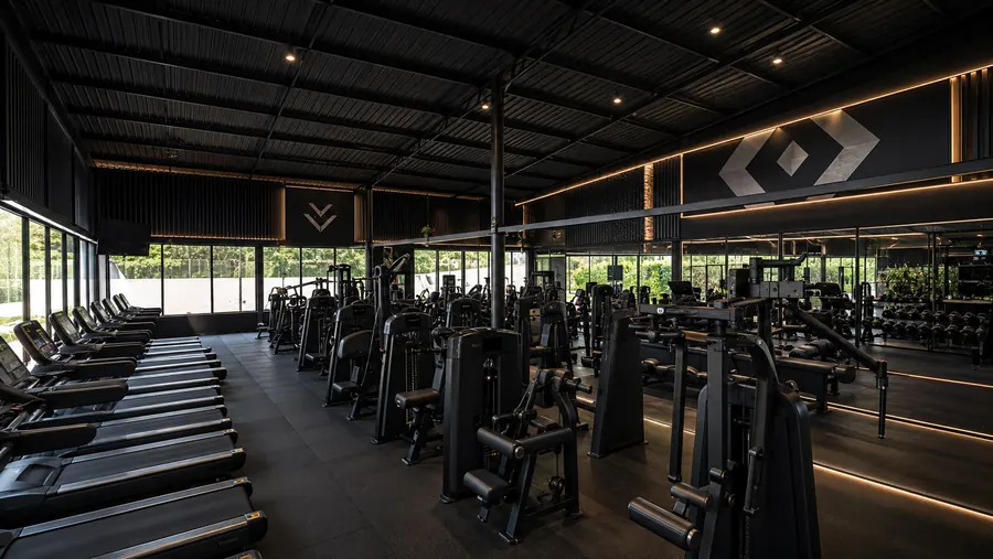 New strength machine floor with gold accent lighting